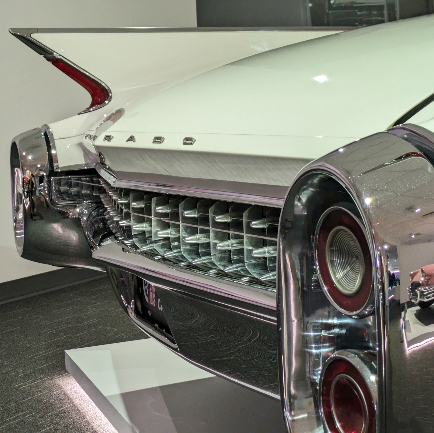 The rear end of a Cadillac El Dorado, another amazing late 50s behemoth. The metalwork they did to make and merge these shapes blows me away. 