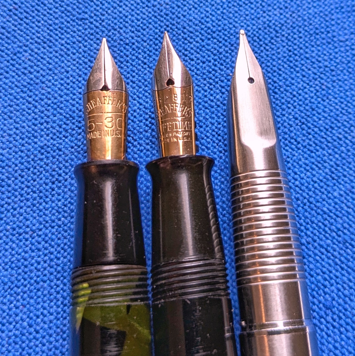 Sheaffer Balance (left, middle) and Pilot Murex (right)